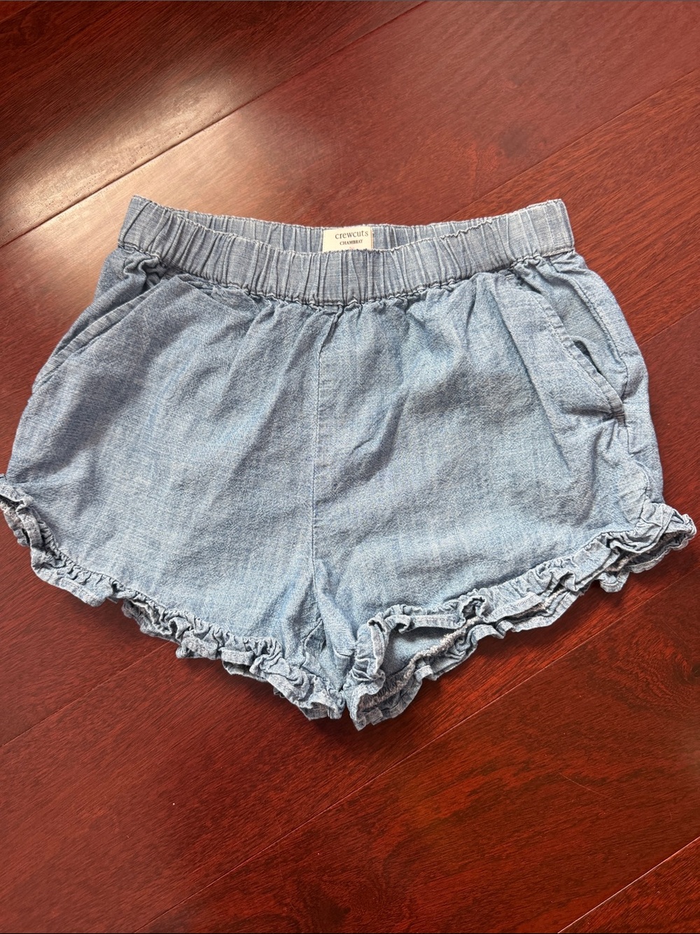 Crewcuts Light Blue Chambray High-Waist Ruffle Shorts